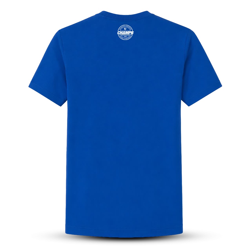The back of the National Champs tee, with the Champs roundel printed below the collar.